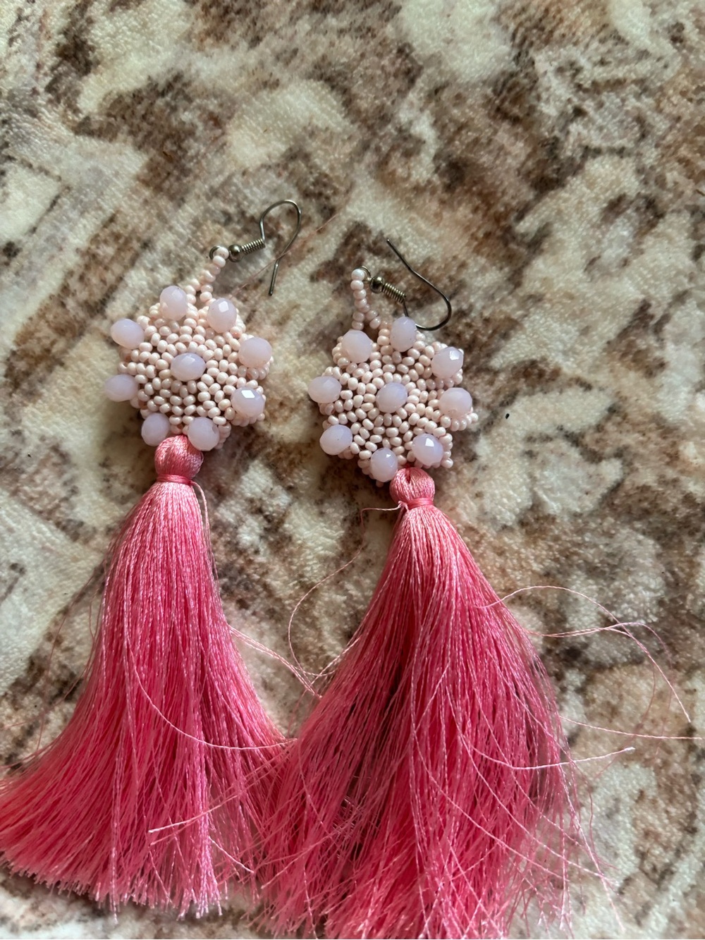 Pink Beaded Tassel Earrings - Women's Jewelry